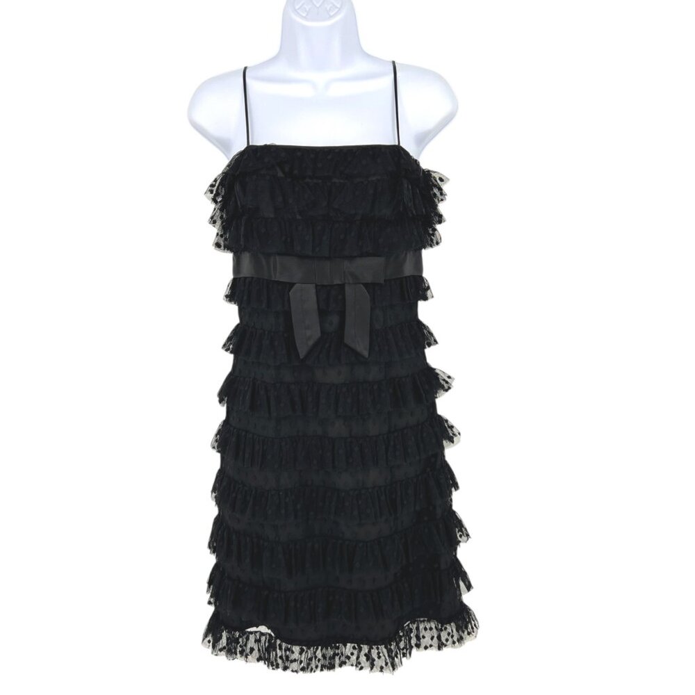 Betsey Johnson Vintage 90s Black Mesh Ruffle Tiered Dot Cocktail Dress Size 4